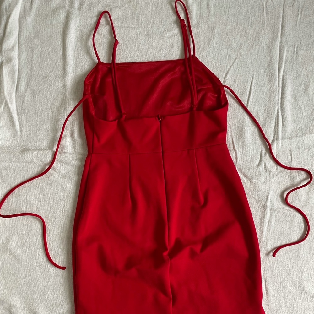 Red stretchy mini tie party dress - Picture 2 of 3